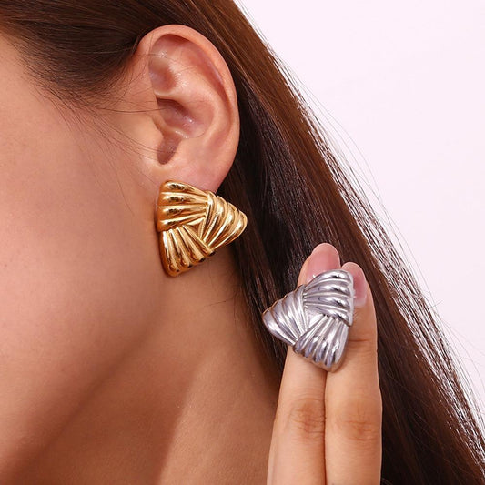 18K Gold Triangular Stud Earrings Ins Fashion Niche Style Retro Earrings For Women Jewelry - CurryAndKartoffeln