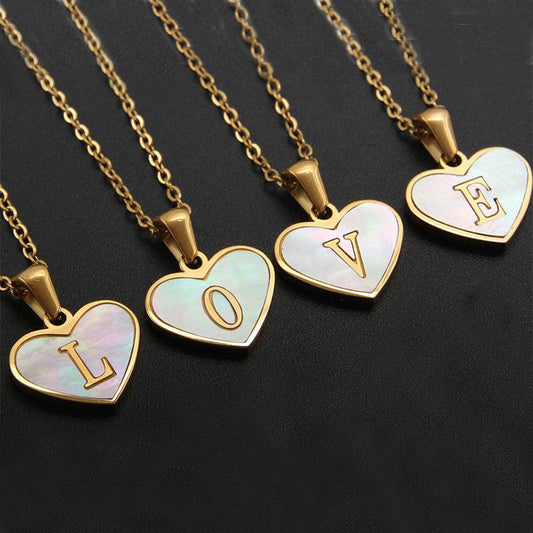26 Letter Heart-shaped Necklace White Shell Love Clavicle Chain Fashion Personalized Necklace For Women Jewelry Valentine's Day - CurryAndKartoffeln